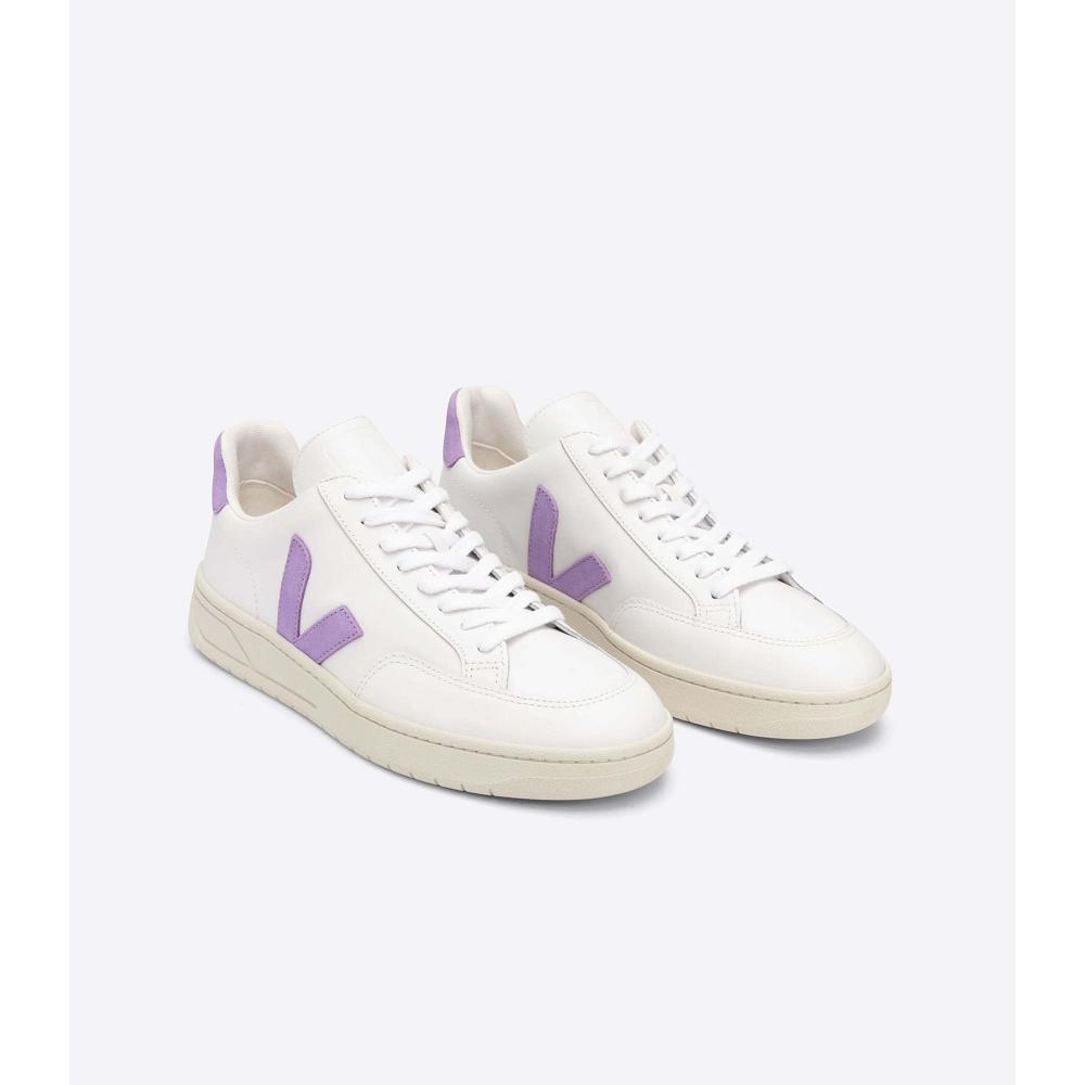 Women's Veja V-12 LEATHER Sneakers White/Purple | ZA 677SGL